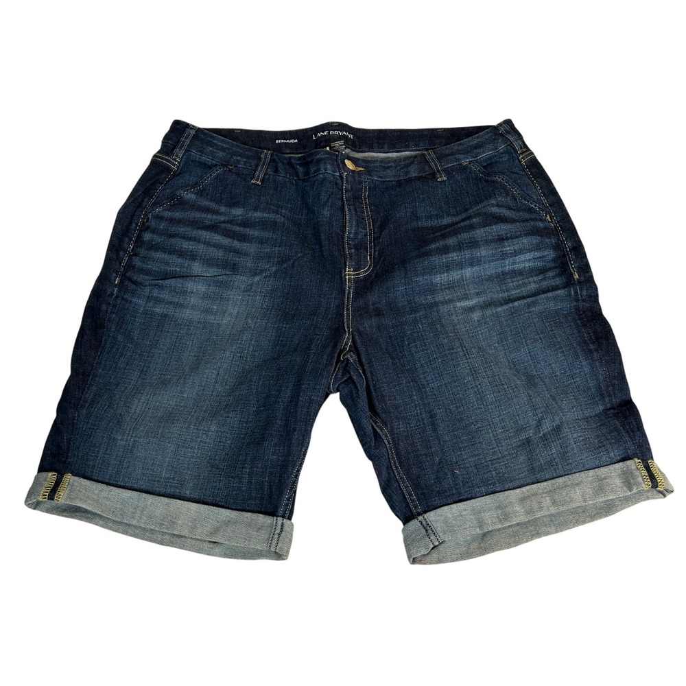 Lane Bryant Bermuda Denim Shorts Dark Wash Cuffed Size 22 LBWS1616